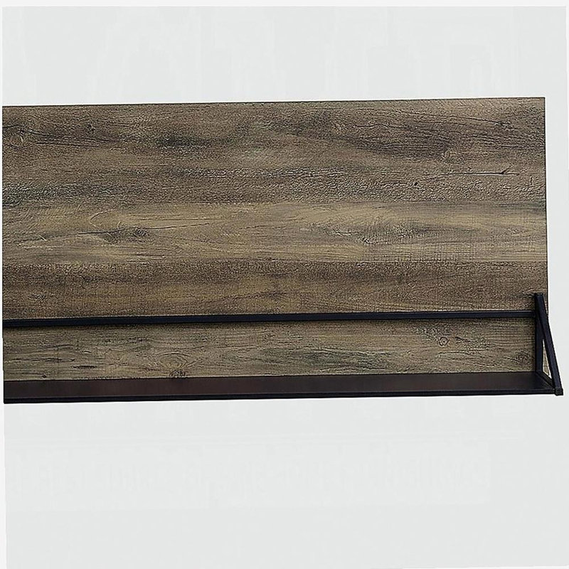 Retro oak and black 2-tier desk with an H-shaped base