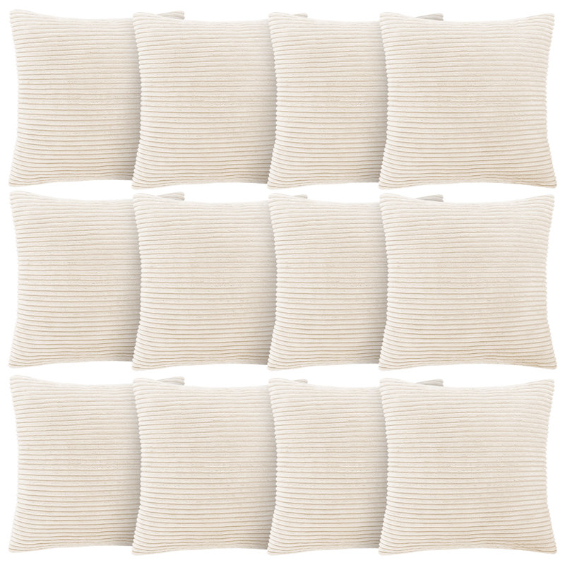 Aspire Homeware Striped Square Velvet Cushion Cover, Cream, Pack of 12