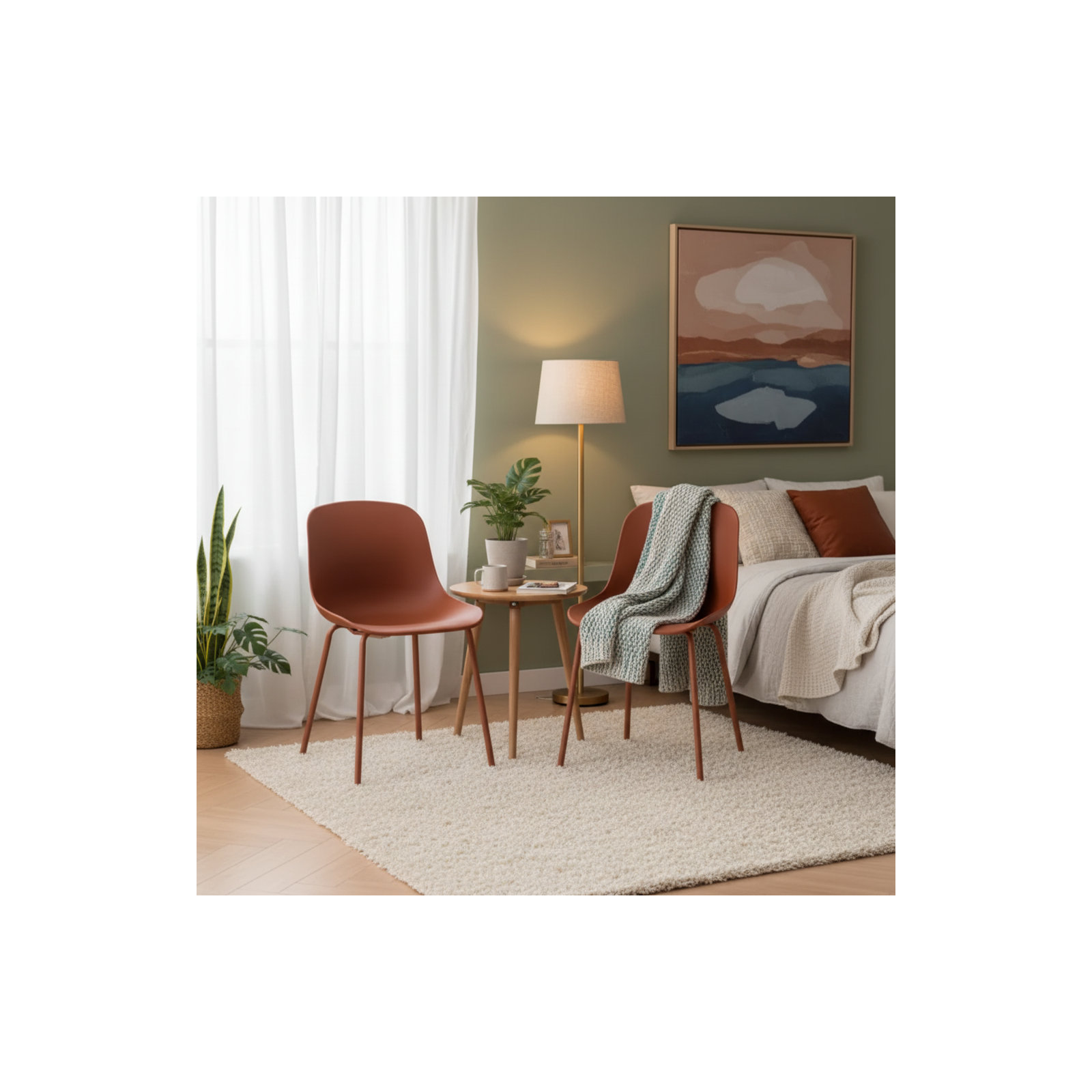 Meli Armless Dining Chairs, Brick-red