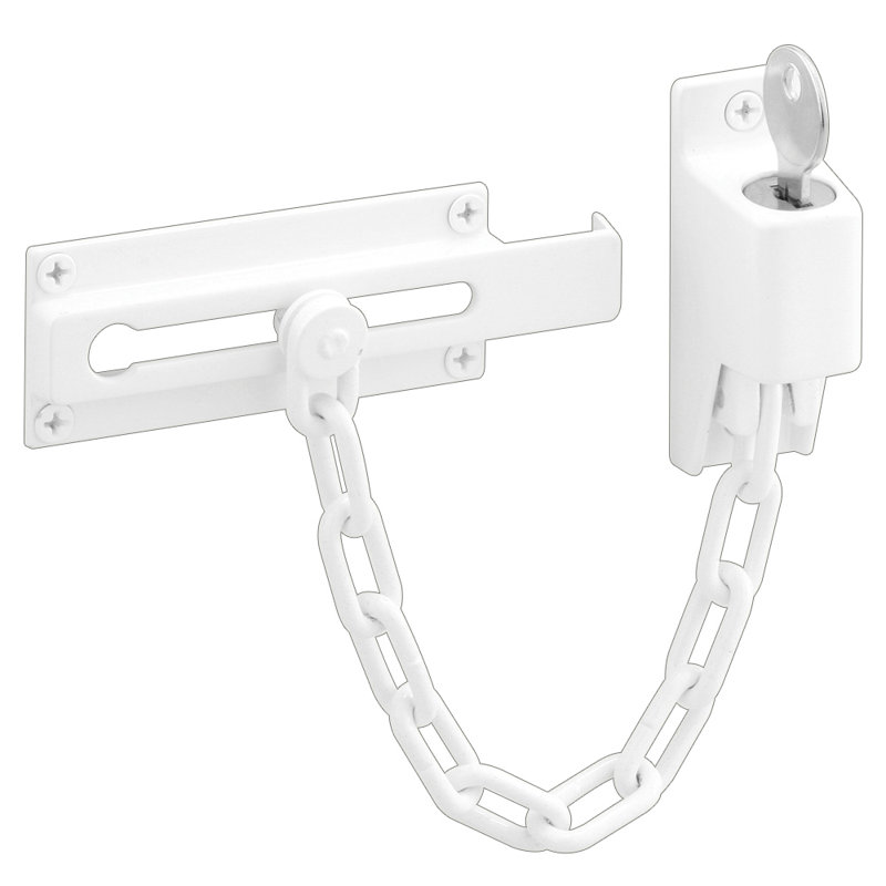 Acier, blanc, garde de porte à chaîne à clé (paquet simple), Argent, H 5,7 po x l 3,75 po x P 1,05 po