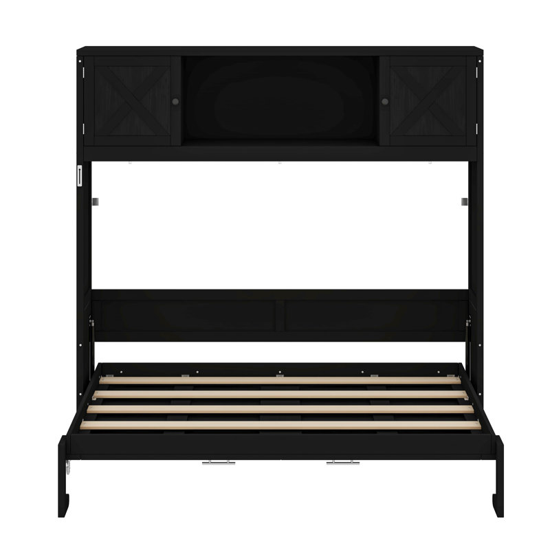 Grand lit escamotable avec armoires de rangement, Noir