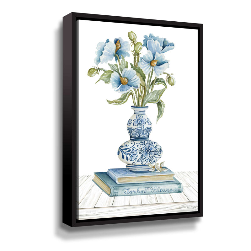 Delft bleu floral II, galerie, Toile avec cadre noir, H 12 po x l 8 po x P 2 po