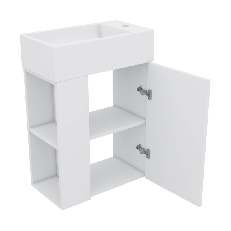  Ensemble de meuble-lavabo élégant avec lavabos en céramique et tiroirs cloisonnés, Blanc, 18.5", Trou simple