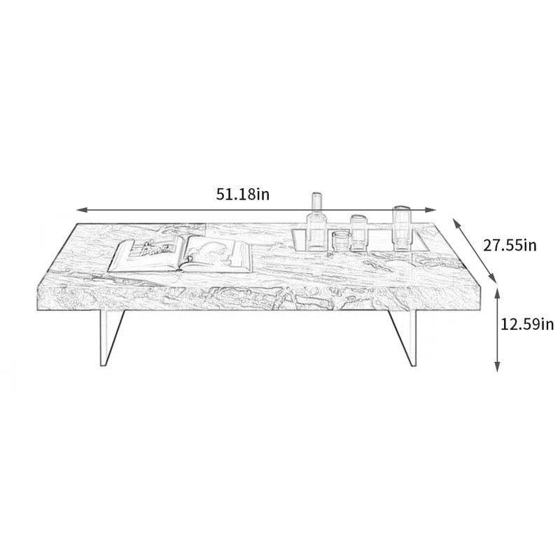 Light luxury natural marble coffee table, 12.59" H x 51.18" L x 27.55" W