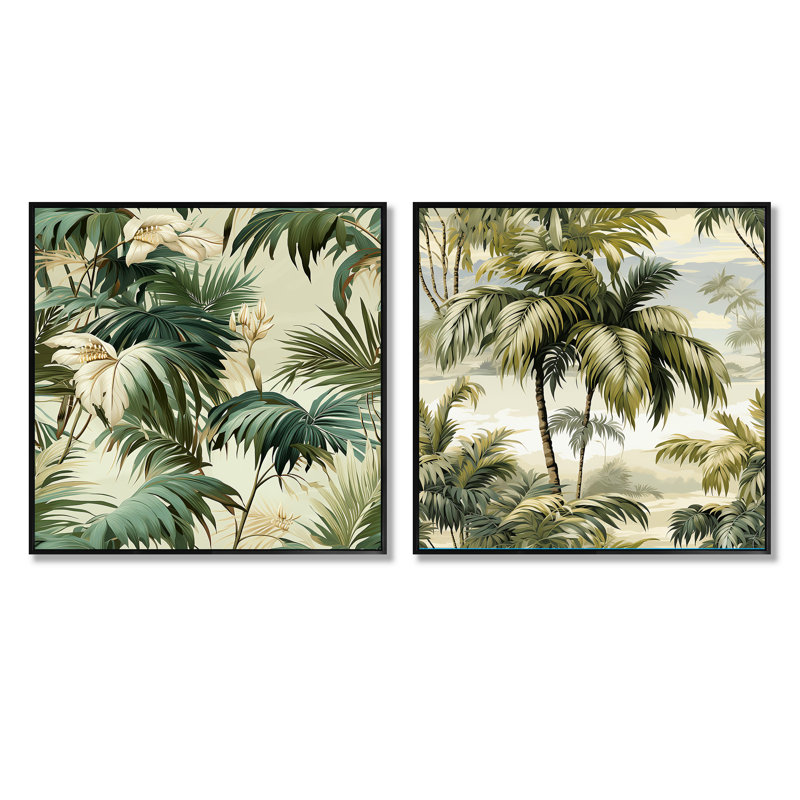 Coplyn - Tropical Square Collage Set Of 2, Black Floater Framed, 36" H x 73" W