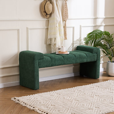Laytona 60" Boucle Upholstered Channel Tufted Bench with Arm