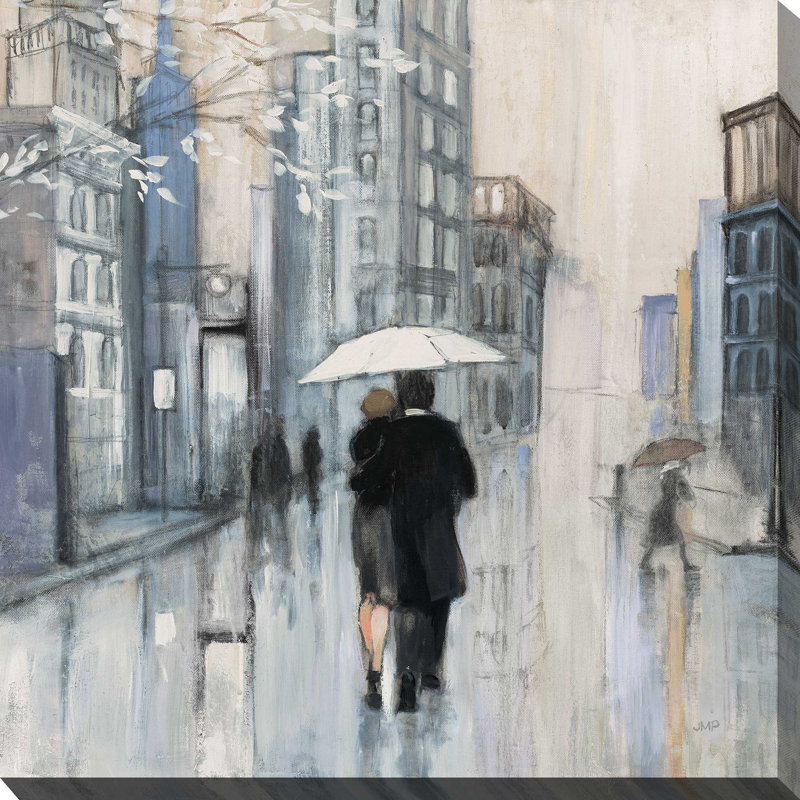 «Spring Rain New York Neutral Crop» par Julia Purinton - Peinture, L 18 po x H 18 po, Toile tendue