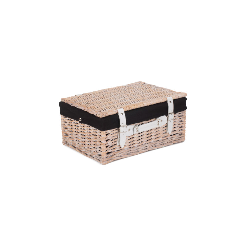 Wicker Basket with Lining, White Hamper/Black Lining