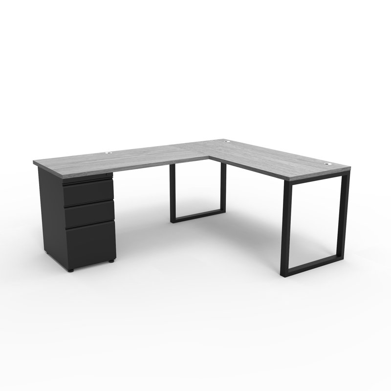 The City, Modern L-Shaped Office Desk for Office and Home, Grey Oak Top with Black Frame, Gray Oak/Black