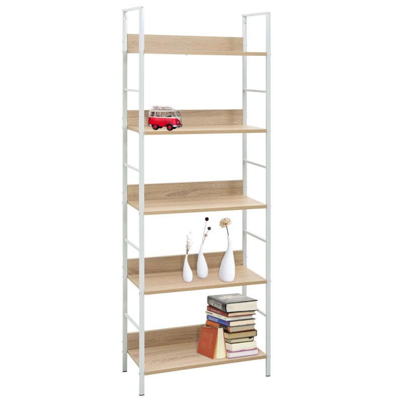Bibliothèque Missoula, Blanc / Chêne, (5 tablettes) H 62,4 po x l 10,9 po x P 23,6 po