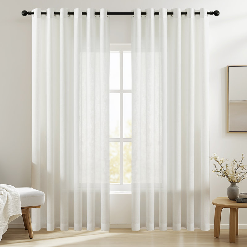 Polyester Semi Sheer Grommet / Eyelet Curtain Panel Pair, Off White