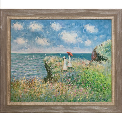 «Cliff Walk at Pourville» par Claude Monet - reproduction d'art sur toile encadrée
