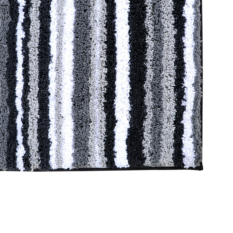 Griffie 100% Polyester Bath Rug Stripe Pattern with TPR Backing Machine Washable Soft & Absorbent Bathroom Rug, Gray
