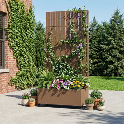 Metal Planter Box with Trellis with Wheels