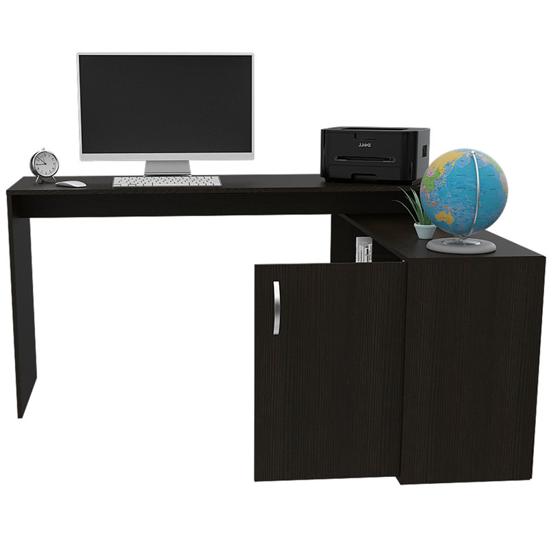 Bureau d'ordinateur en L avec rangement ouvert et fermé Kailiyah, Noir