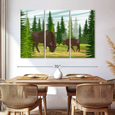 Brampt Grazing Bison And Calf
