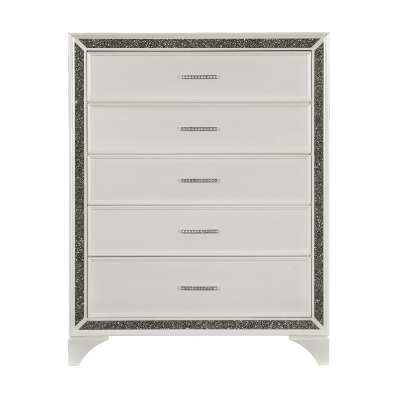 Commode 5 tiroirs Margolf, Blanc perle