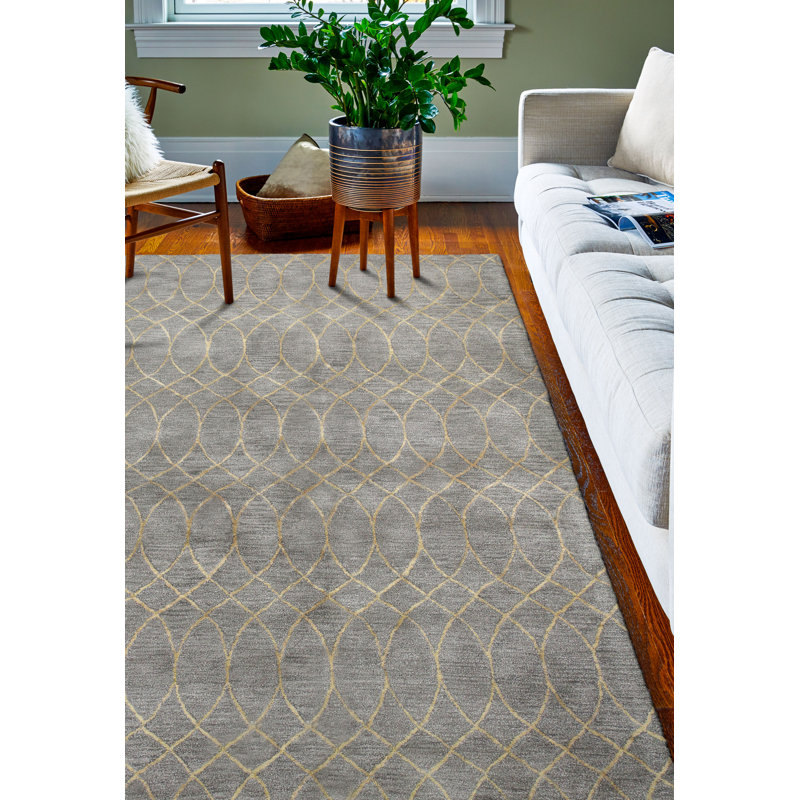 Handmade Gray Wool Viscose Geometric Tufted Rug 5'6" x 8'6"