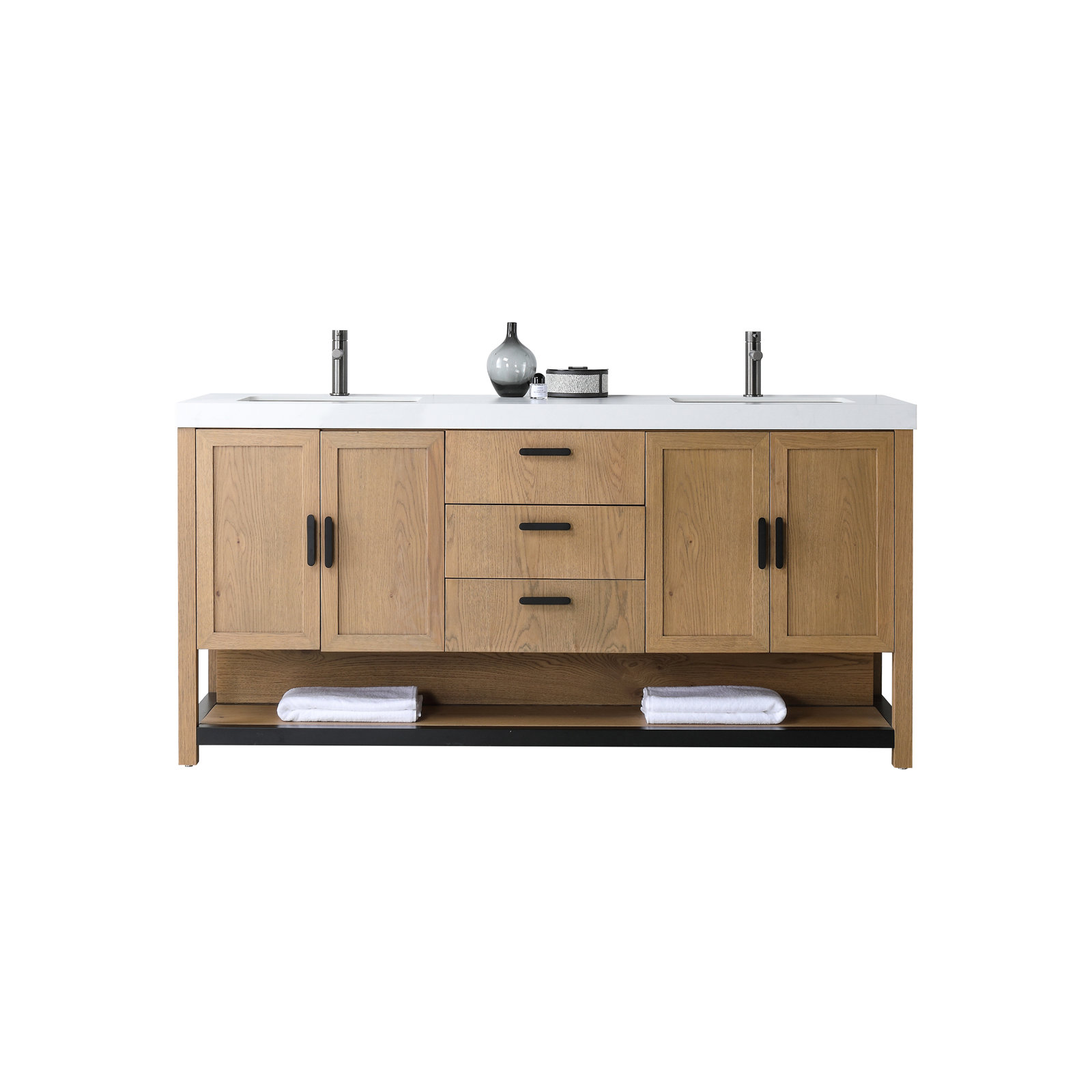 Winchester 72" Double Bathroom Vanity, Pecan Oak, White