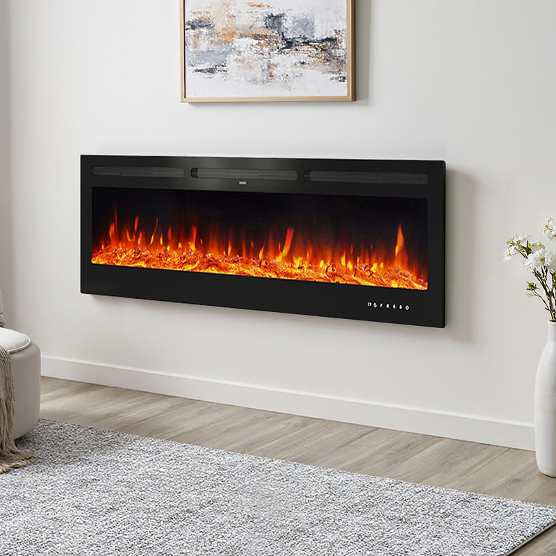 Symple Stuff Black Electric Fireplace, 54.4 cm H x 152.4 cm W x 14 cm D