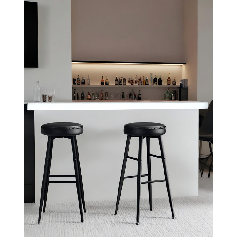 Tabouret Parmley, Similicuir noir / cadre noir, Tabouret de bar (siège d'une hauteur de 30 po)