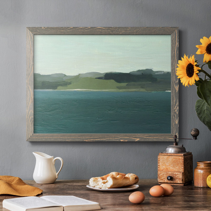 Calming Lake View I, reproduction d'art sur toile, Encadré gris, H 22 po x l 32 po x P 1,5 po