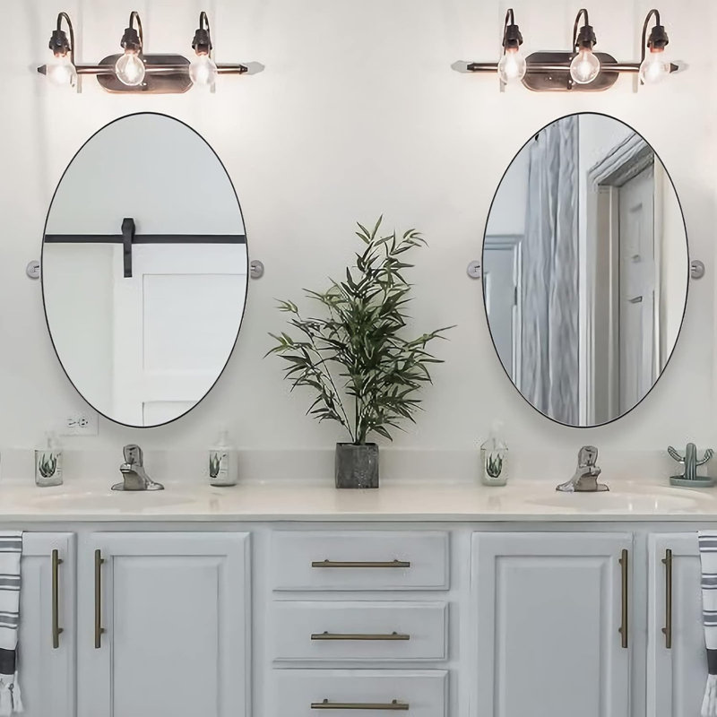  Miroir de salle de bain mural inclinable | Cadre pivotant réglable en acier inoxydable, Chrome poli, 30 po x 20 po