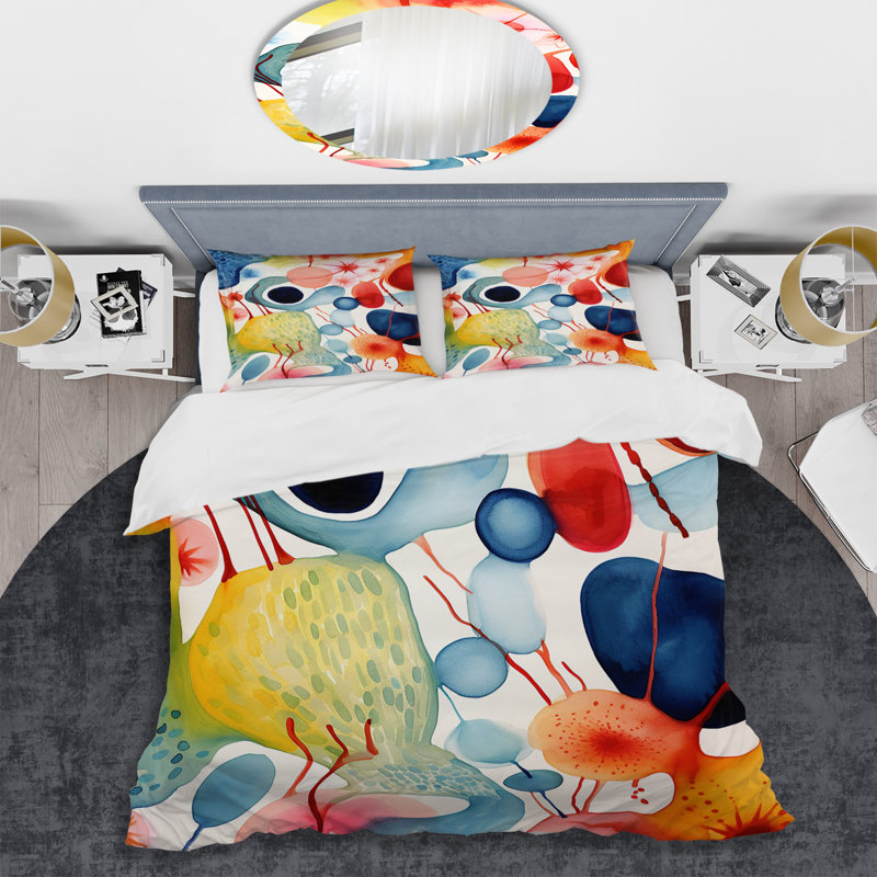 Ensemble de housse de couette à motif géométrique coloré Mid Century 4 - peinture abstraite