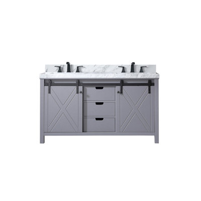 Dark Grey Double Bath Vanity 60 In. W X 22 In. D, Carrara Marble Countertop And Faucet Set