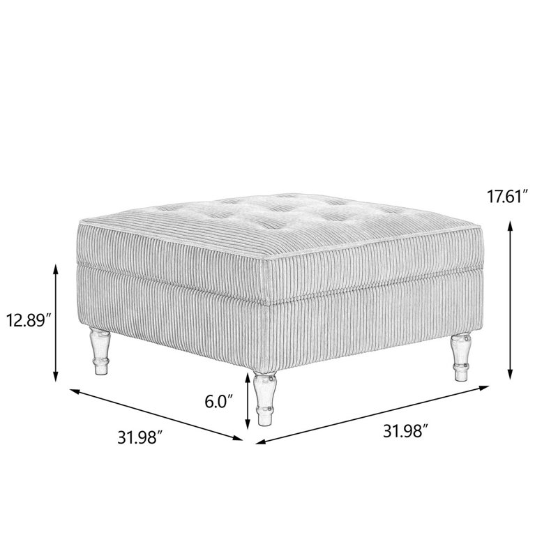 Upholstered Navy Square Tufted Corduroy Flip-Tray Top Storage Ottoman, Single Ottoman Modular Part For Sectional Sofa, Navy
