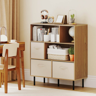 41.5'' H X 35.5'' W 6-Cube Bookshelf with 3 Removable Folding Fabric Drawers Metal Legs for Living Room