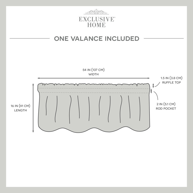 Winter White Linen-Like Scalloped Rod Pocket Valance, 54x16