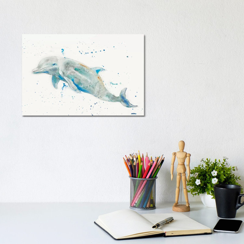 «Dolphin» par Patti Mann - peinture sur toile tendue, H 8 po x l 12 po x P 0,75 po