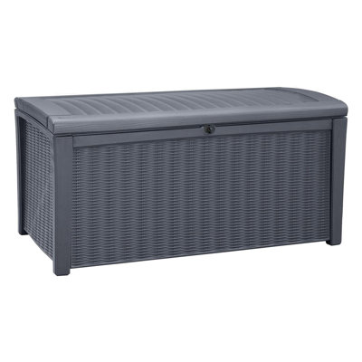 Keter Borneo 110 Gallon Rattan Wicker Resin Patio Deck Storage Box Bench