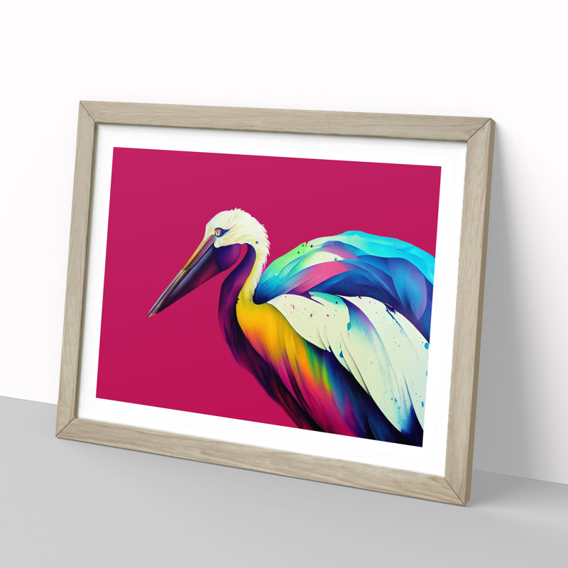 XH1022-6866X Pelican - Single Picture Frame Painting, 46cm H x 64cm W x 2cm D, Oak Framed