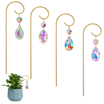 4-piece Mini Plant Trellis Set, Crystal Suncatcher Plant Stakes For Potted Plants