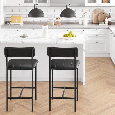 Dining Chairs Set of 2, Armless Upholstered Faux Leather Seat with Metal Legs, Industrial Kitchen Dining Room Chairs
