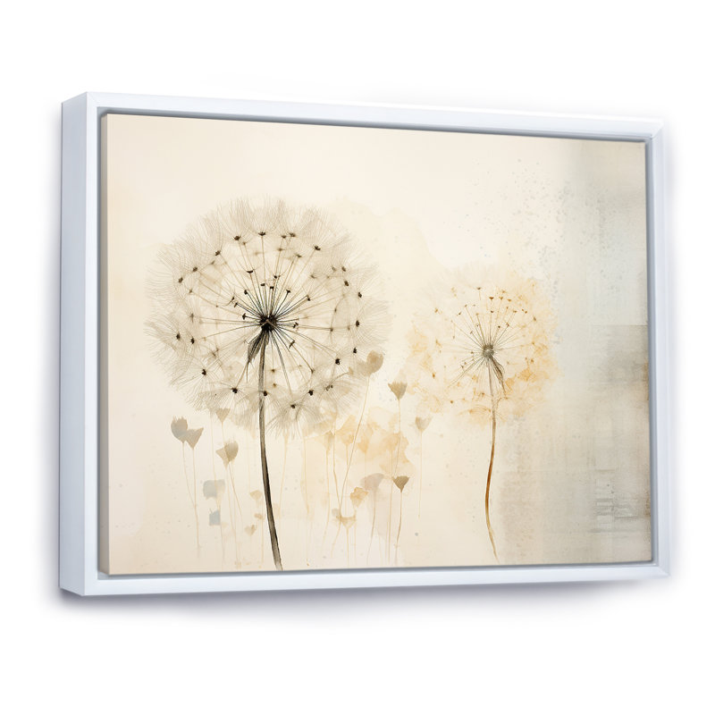 «Dandelion Charm In Winter V», reproduction sur toile encadrée de pissenlit, Cadre flottant blanc, 12" H x 20" W