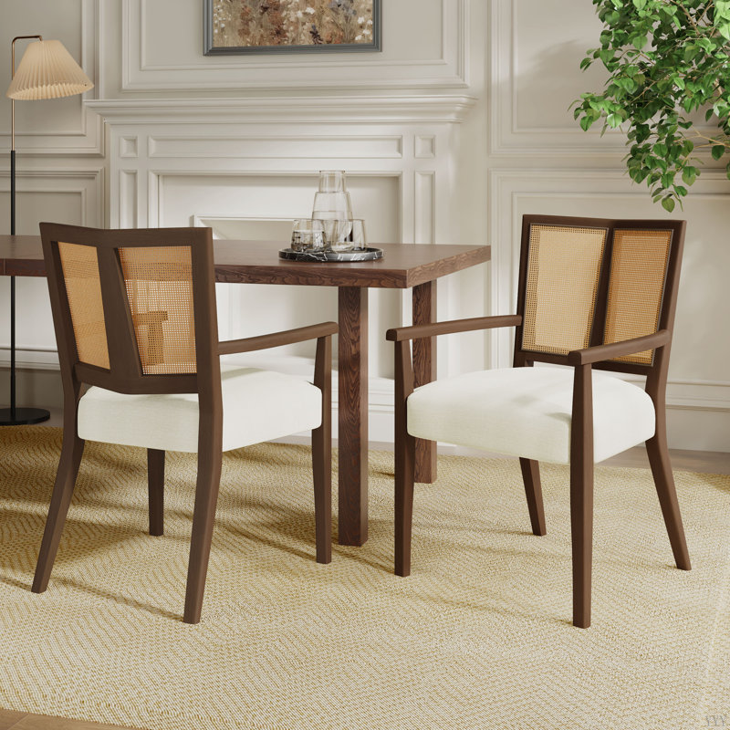 Ensemble de 2 chaises avec accoudoirs, Noyer, Beige
