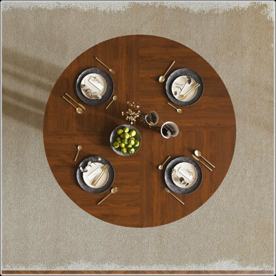 47" Round Farmhouse MDF Dining Table with Wood Grain Finish