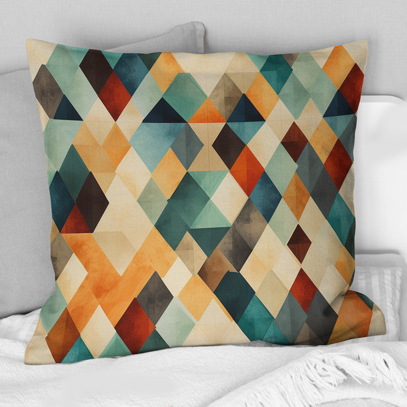 Coussin décoratif à imprimé géométrique en mosaïque vert et beige Natural Tones, H 18 po x l 18 po