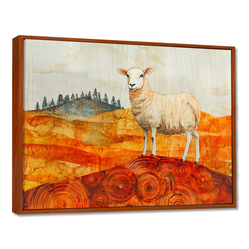 Donyan couleurs d'automne de mouton dans un paysage de ferme - mouton, art mural, Brun, Impression encadrée flottante