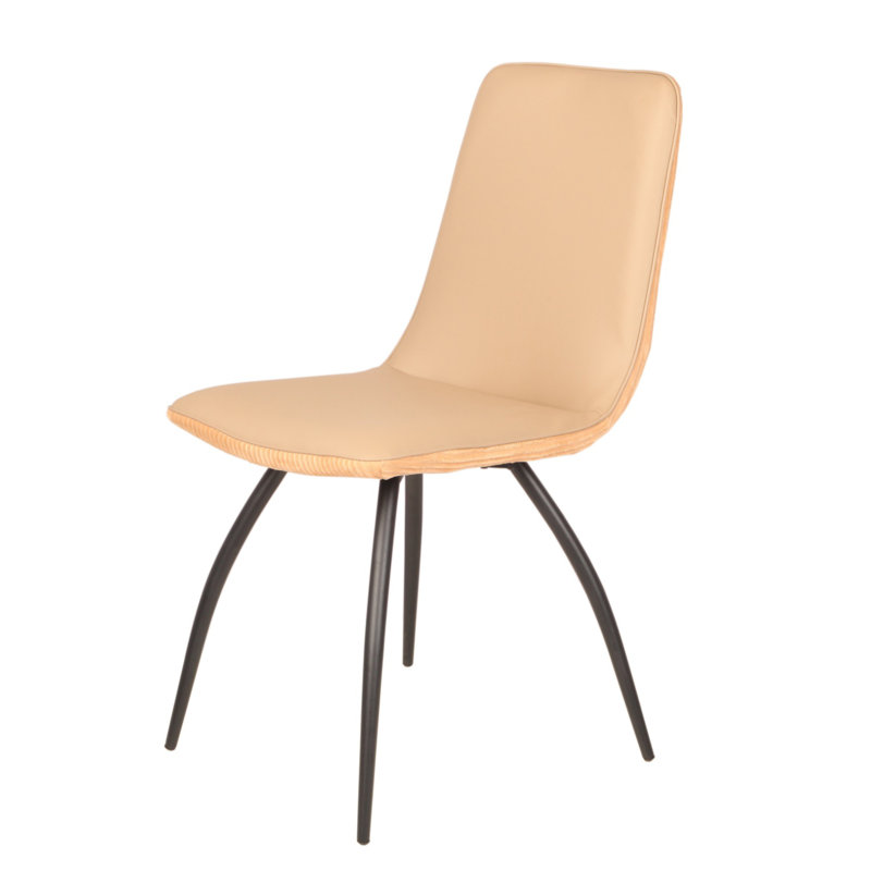 Chaise de salle à manger avec dossier en velours côtelé gris et pieds en polyuréthane noir, Beige