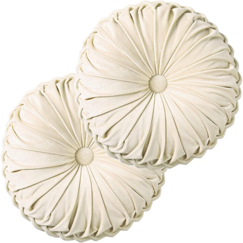 Velvet Round Throw Pillow, Beige