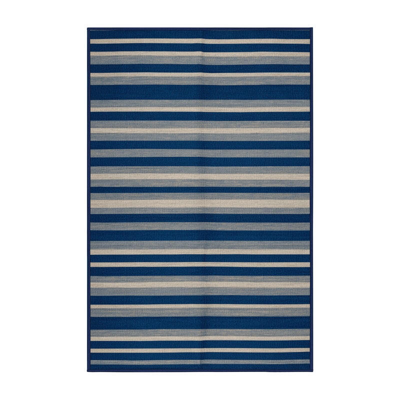 Washable Cobalt Light Gray Striped Area Rug, Rectangle 4' x 6'
