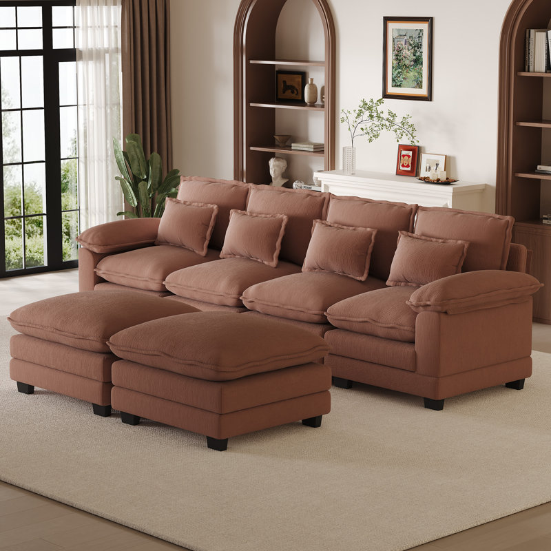 Canapé modulaire en chenille réversible de 116 po en forme de U avec double repose-pieds, Brown