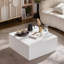Table basse carrée moderne d'appoint avec tablette de rangement, aucun assemblage requis, pour le salon, espresso et finition blanche