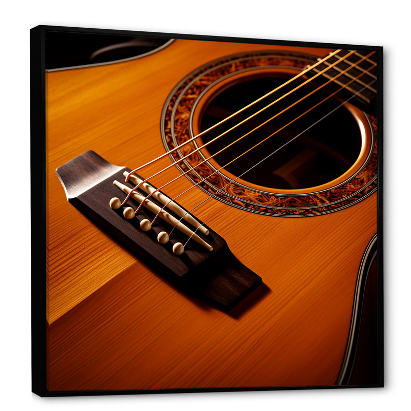 Magnifique guitare orange, photographie sur toile, Cadre flottant noir, H 30 po x l 30 po