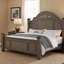 Grand lit Recus, détails floraux sculptés, tête de lit arquée, bois gris-117559478