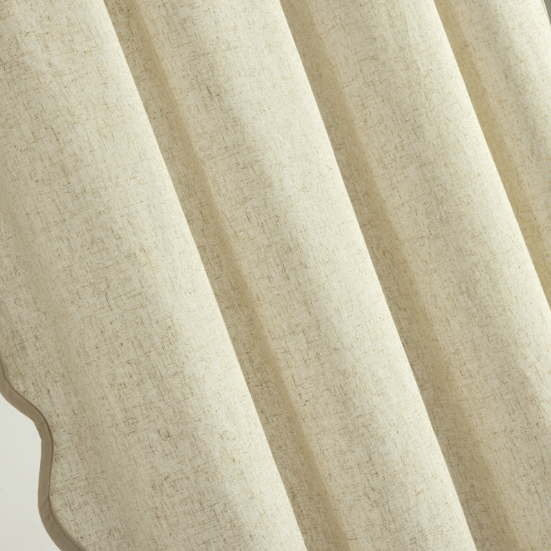 Fasti Tailored Scalloped Edge Semi Sheer Linen Rod Pocket Curtains, 2 Panels, 52" W x 84" H